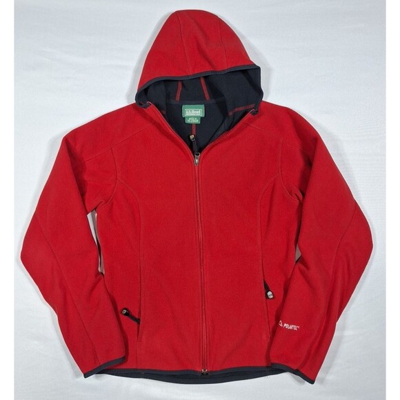 L.L. Bean Jackets & Blazers - LL Bean Women S Jacket Soft Shell Red Black Trim Hooded Full Zip Outdoor Vintage